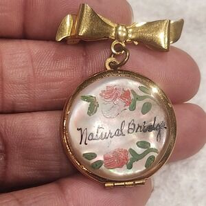 Vintage Natural Bridge Virginia Souvenir Locket Brooch Gold Tone Bow Rose Floral